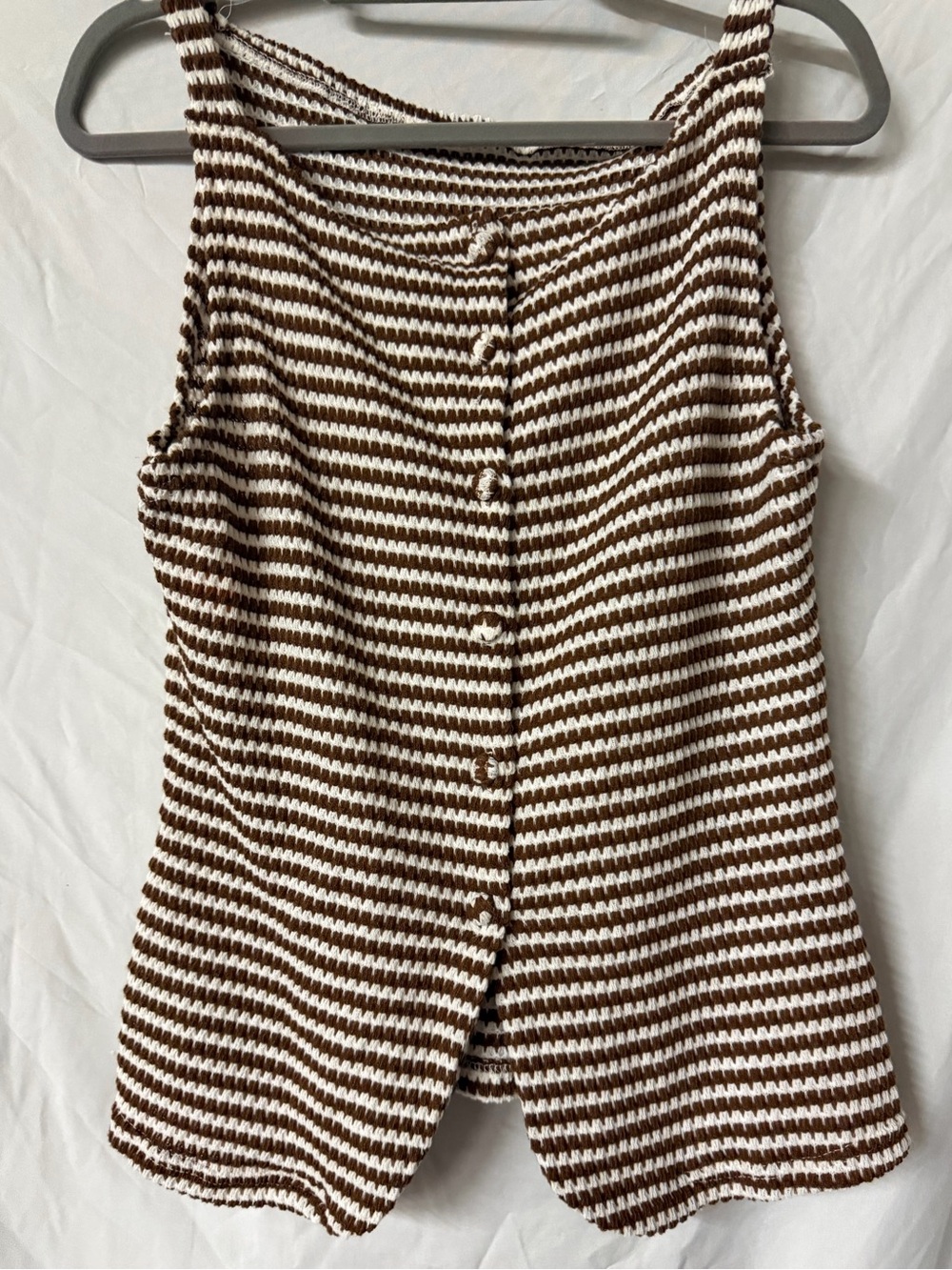 Striped Knit Button-Front Tank Top in Brown & White